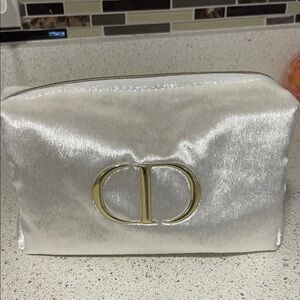 Dior Cream Cosmetic Bag with Gold Logo